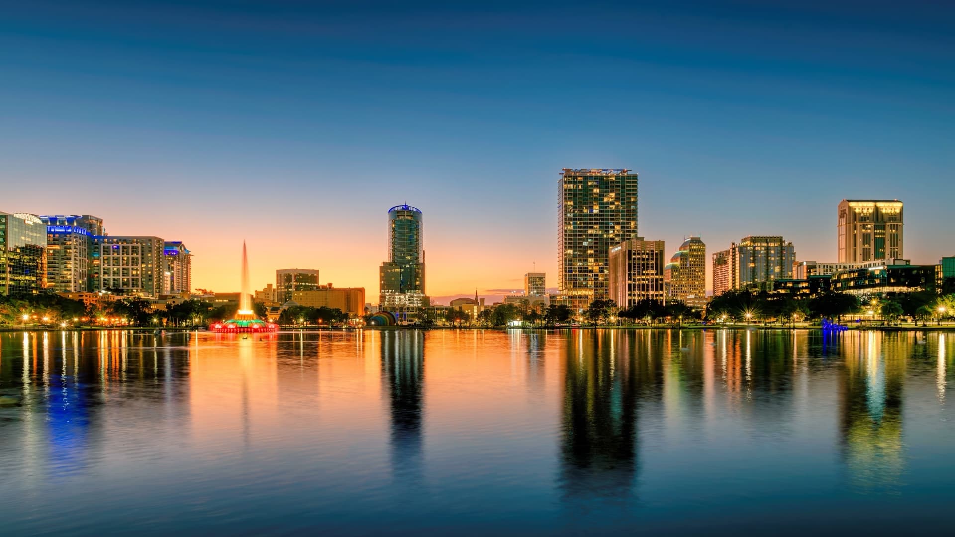 Downtown Orlando skyline at night