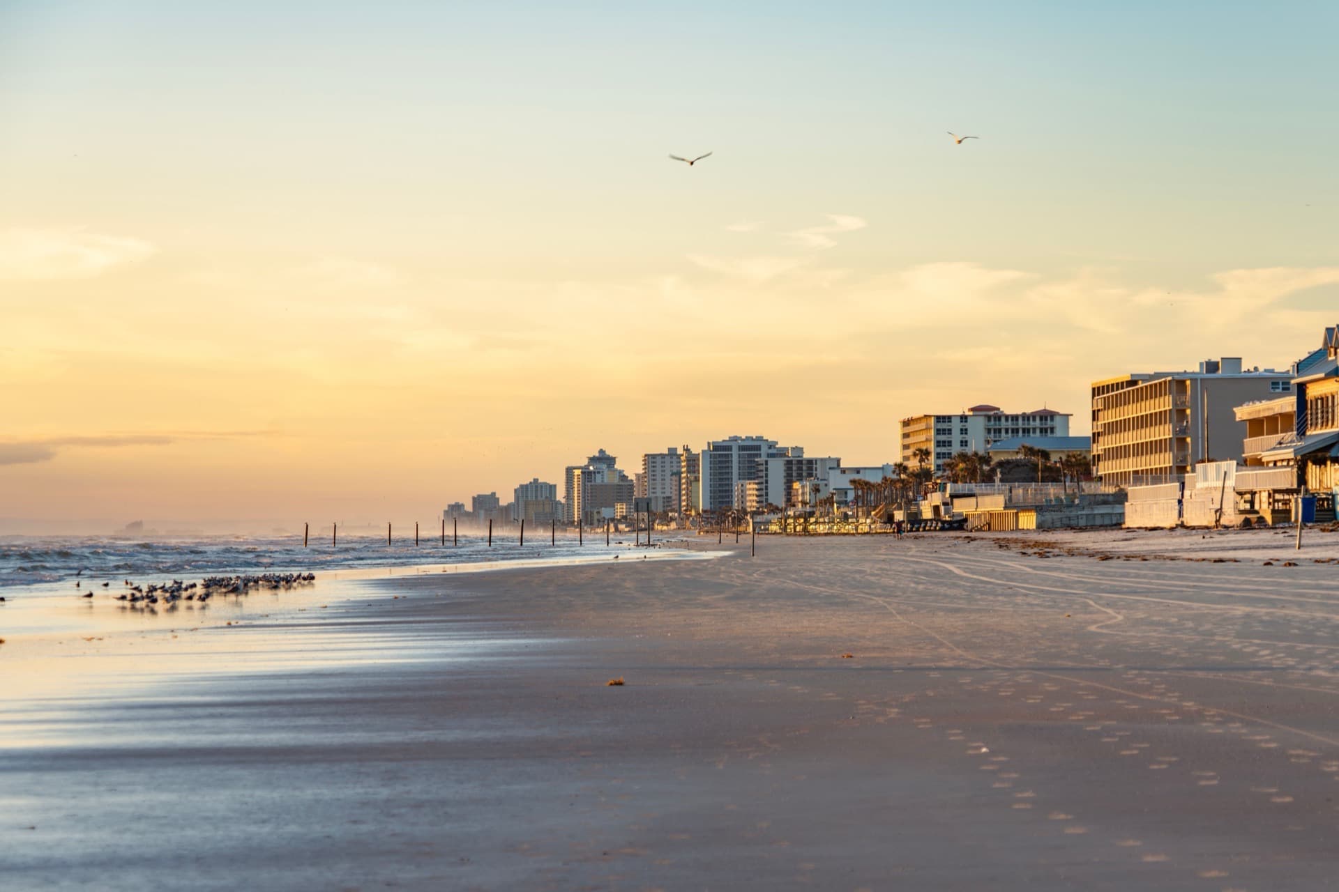 Aerial view of Daytona Beach Shores oceanfront condos and coastline