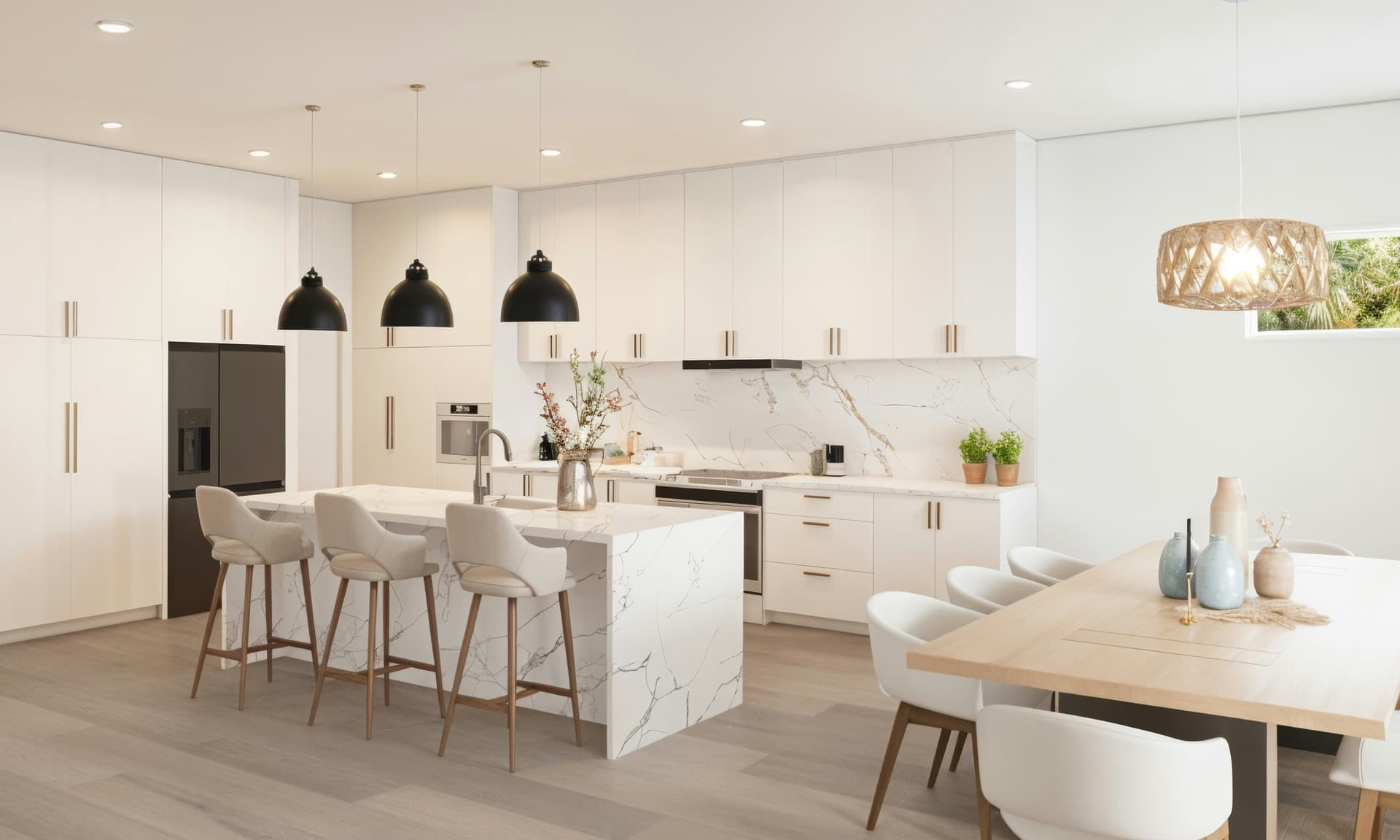 Modern kitchen with a marble island in a Volusia County residence