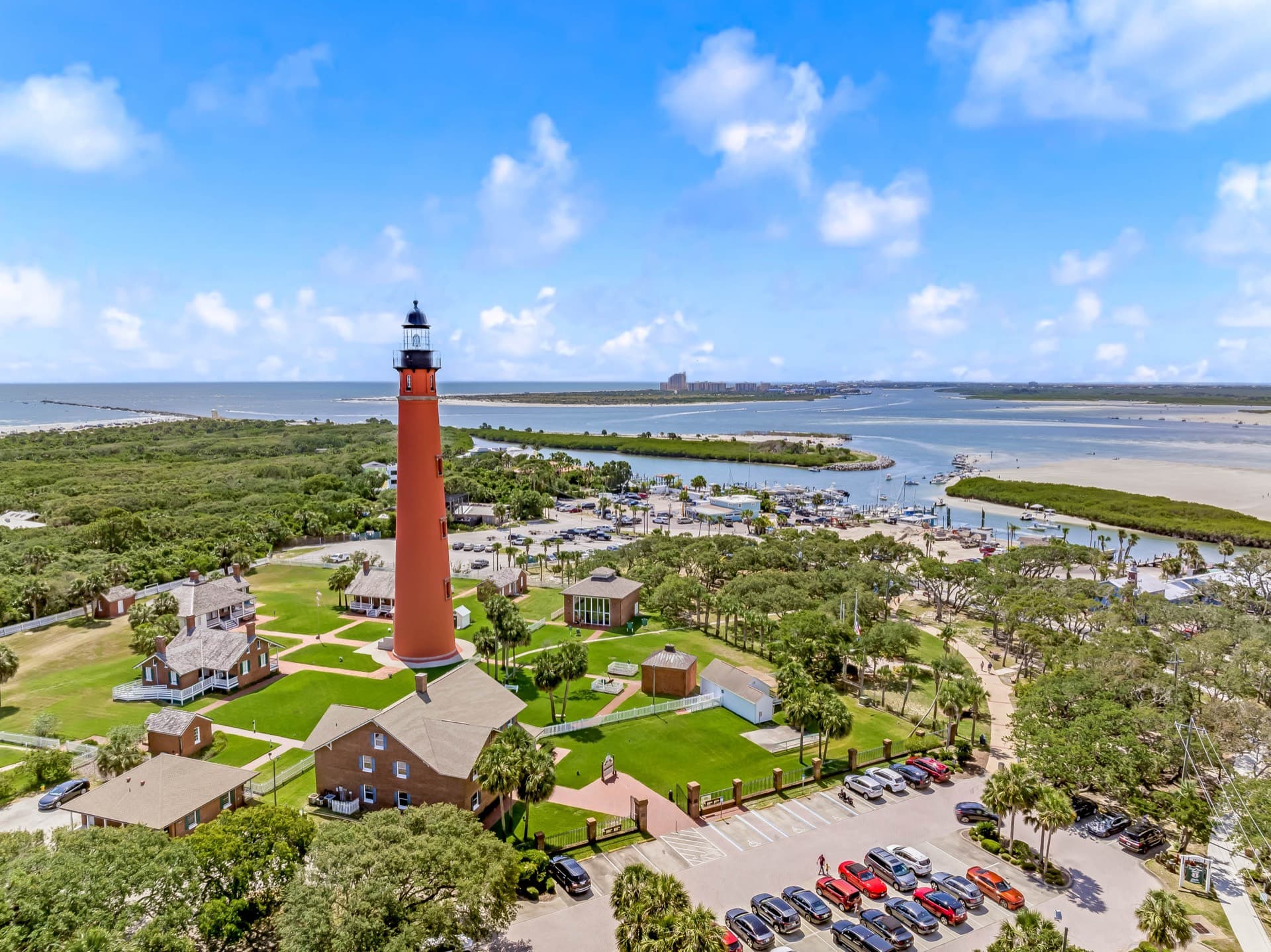 Ponce Inlet lighthouse and surrounding New Smyrna Beach coastline
