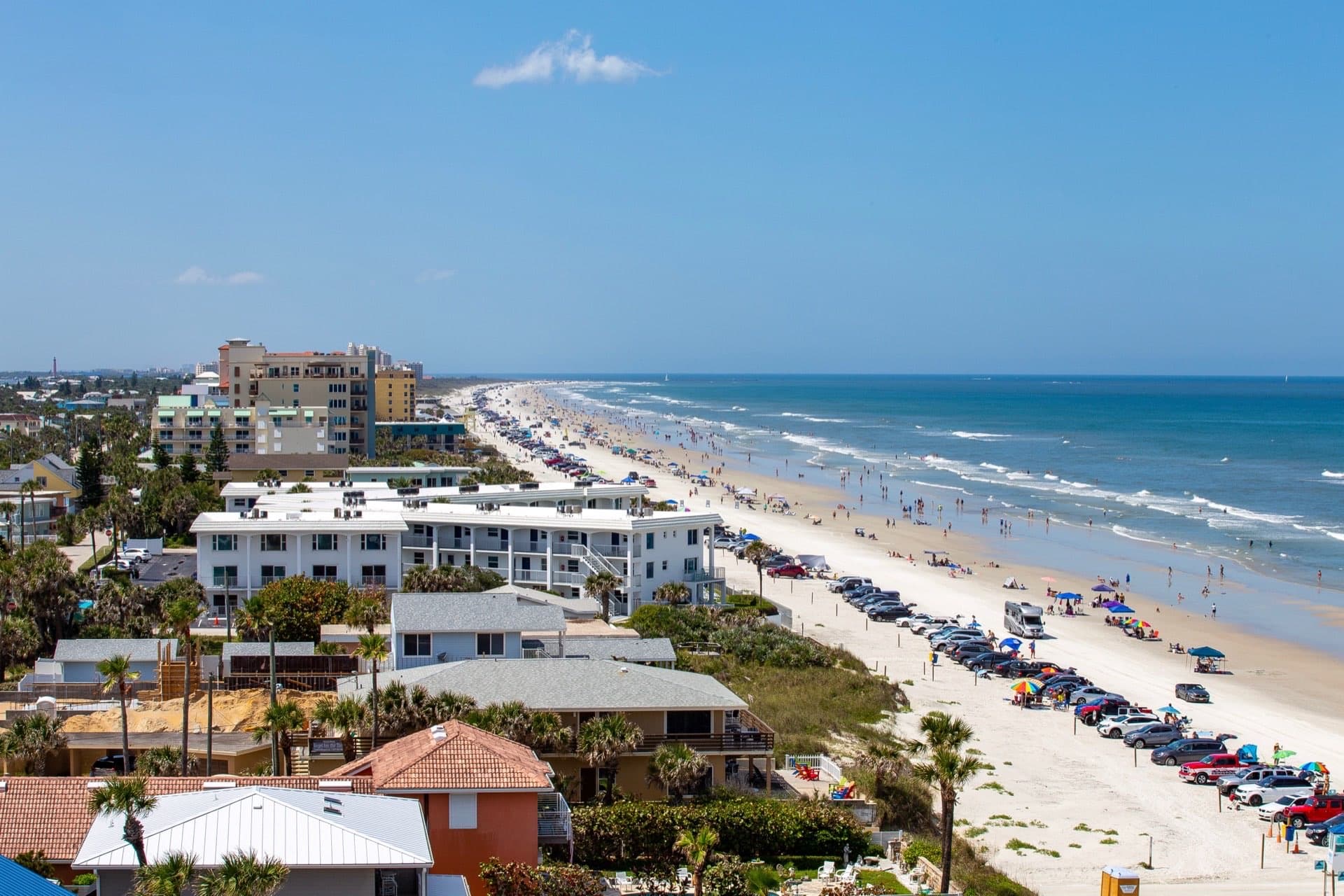 Aerial view of New Smyrna Beach's barrier island coastline