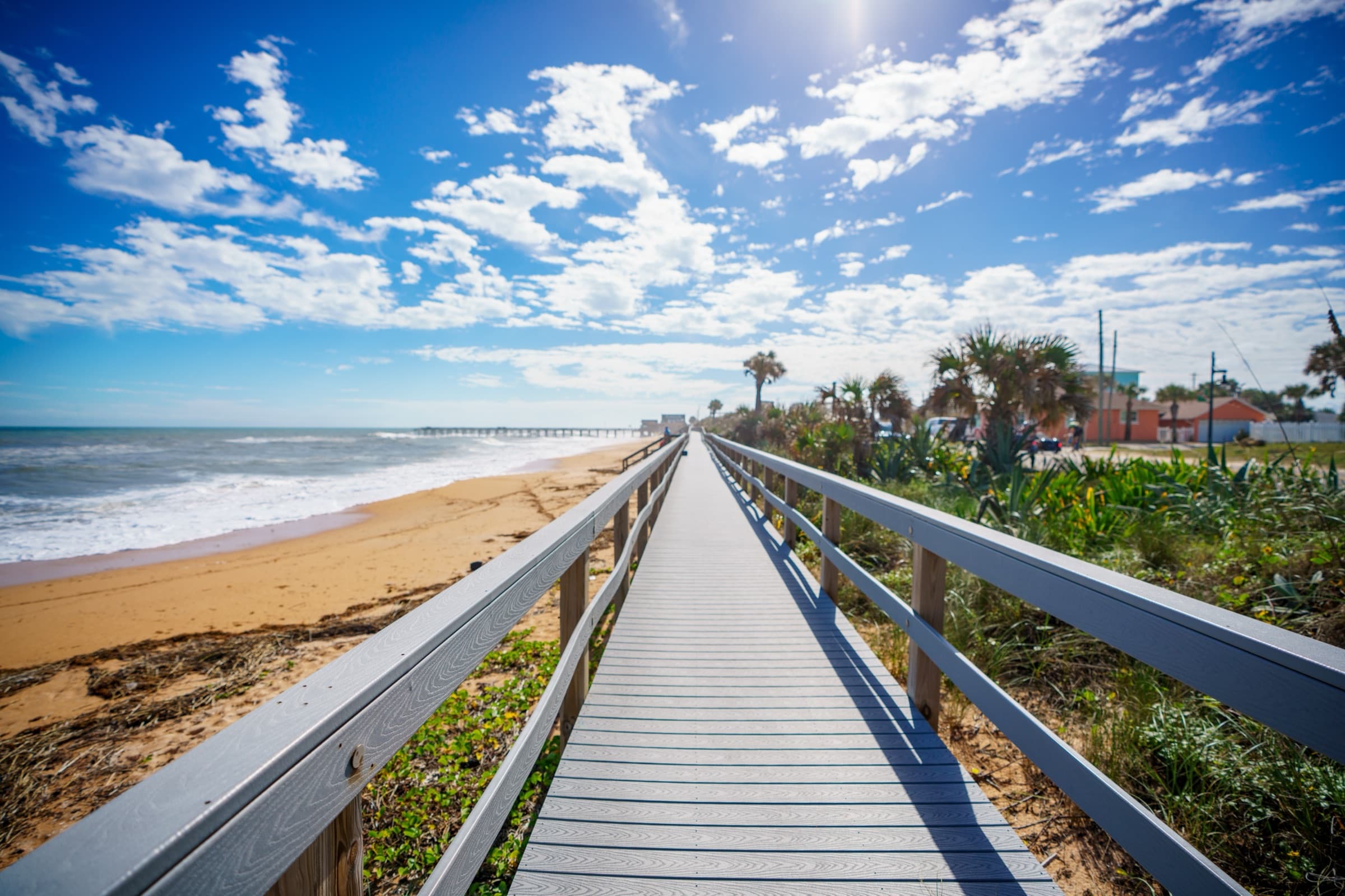 Dune walkover to the Atlantic beach and the Flagler Beach pier