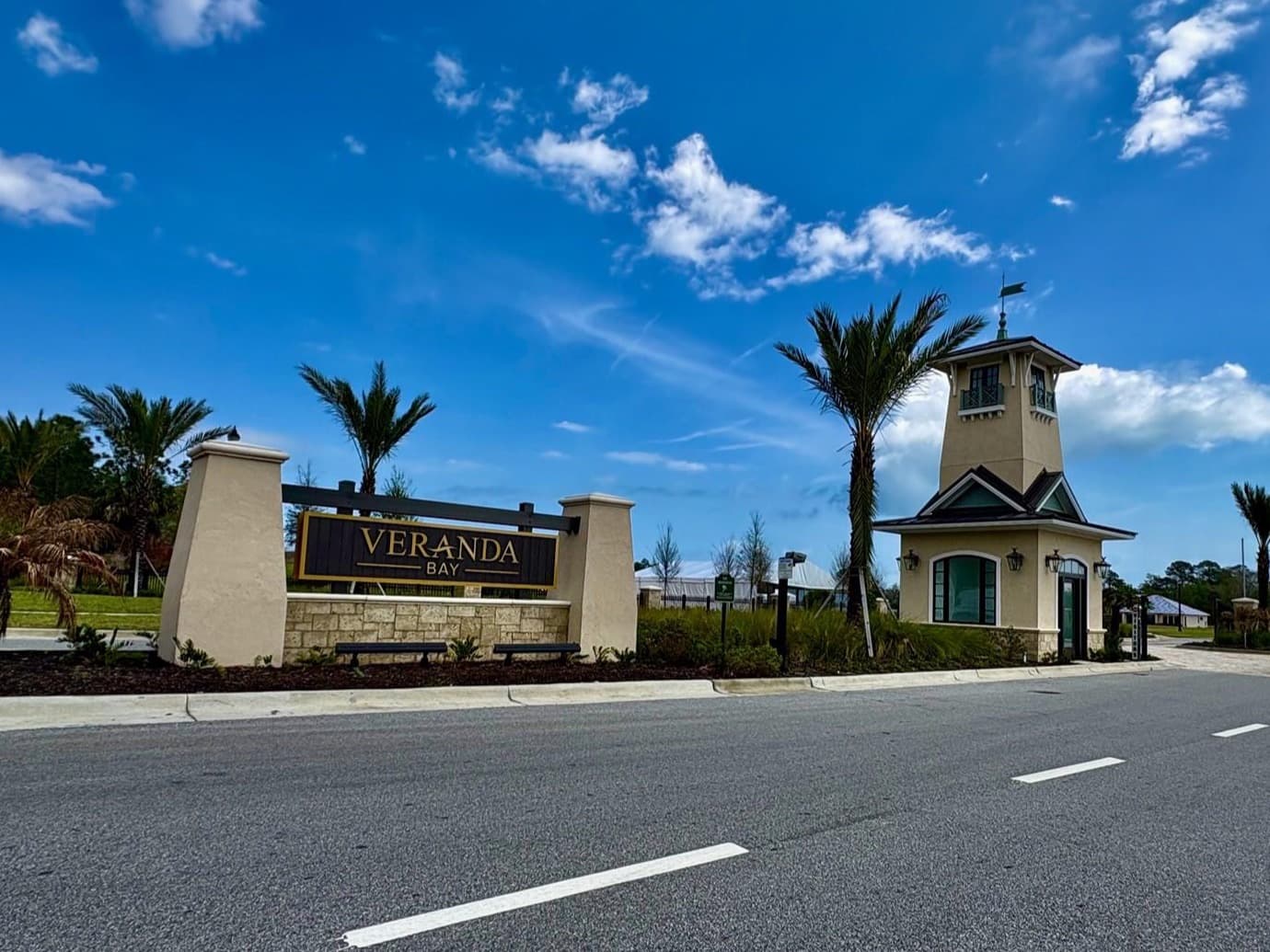 Entrance monument and gatehouse at Veranda Bay in Flagler Beach